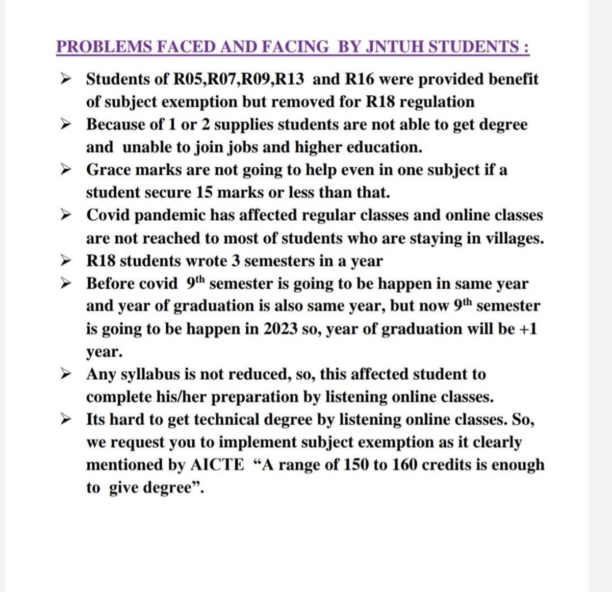 Hasnlkhan's tweet photo. Dear @KTRBRS and @SabithaindraTRS, As #JNTUH students, we find ourselves facing considerable challenges in securing employment opportunities and continuing our higher studies. It is our humble request that you kindly lend an ear to our concerns regarding #jntuhsubjectexemption. https://t.co/TM6Xw91Mn2