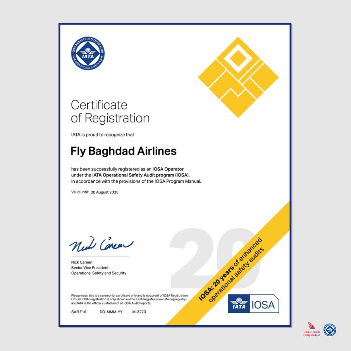flybaghdad_'s tweet photo. فلاي بغداد تتفوق مجددًا: حصولها على شهادة IOSA للعام الثاني

Fly Baghdad Airlines did it again: obtaining the IOSA certificate for the second time
@IATA https://t.co/HEBgJo2478