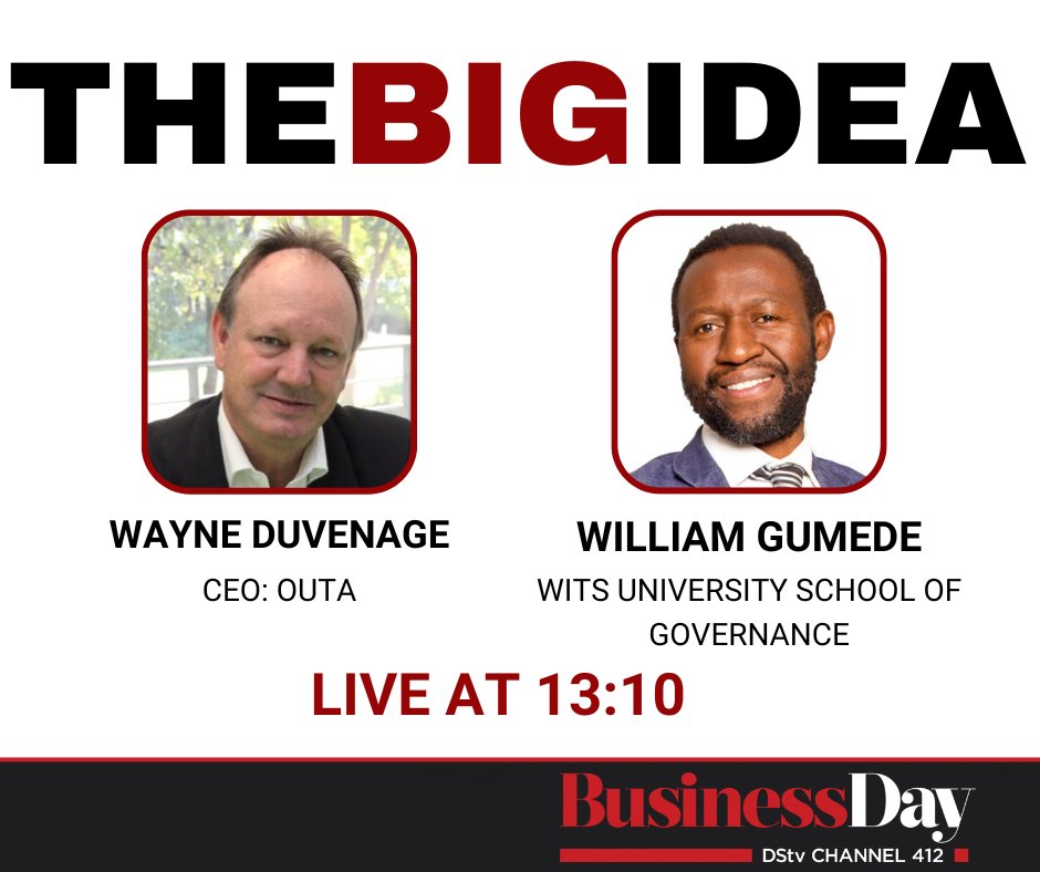 BusinessDayTV's tweet image. COMING UP ON #BUSINESSLUNCH: 

This week's instalment of The Big Idea offers you a discussion centered on the role of civil society organizations in South Africa's economy.

Do not miss it. 

Only on DStv #Channel412.