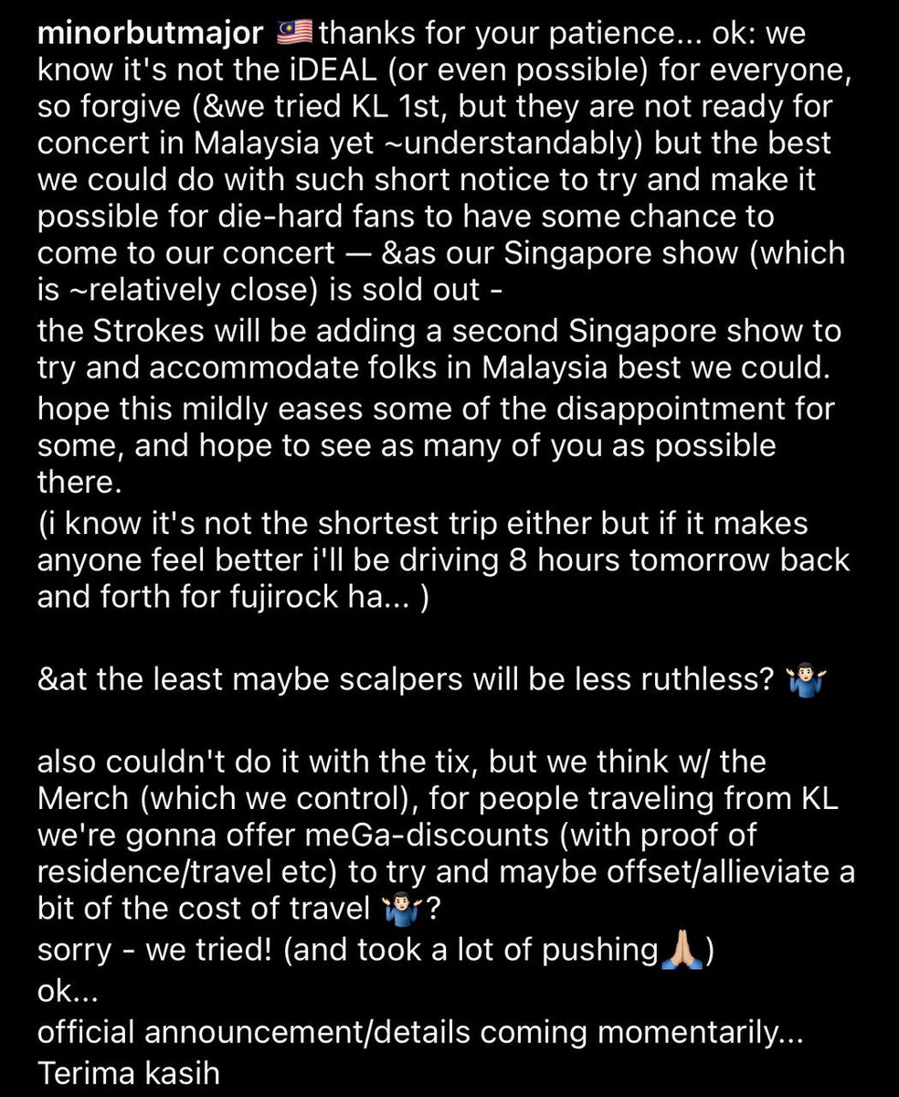 NewsBFM's tweet photo. 1. The Strokes will add a second show in Singapore to accommodate its Malaysian fans, says band frontman Julian Casablancas.

This follows the cancellation of the Good Vibes Festival.

He says Malaysians travelling to Singapore will also be given mega discounts on merchandise. https://t.co/wviILpMv4v