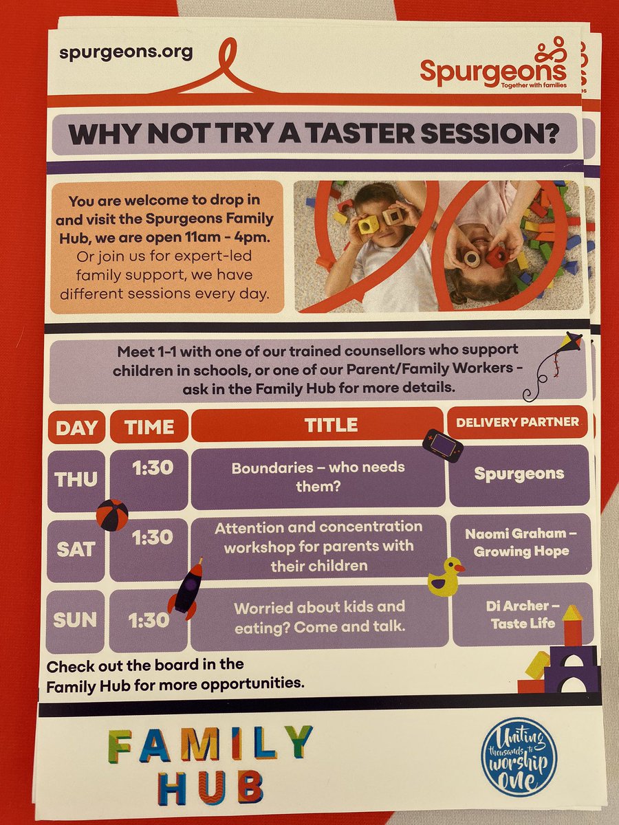 Whilst @newwineunited do visit the new Family Hub hosted by <a href="/SpurgeonsUK/">Spurgeons</a> - a place for inspiration and experience. As well as taster sessions, you can receive ministry for family and parenting needs
