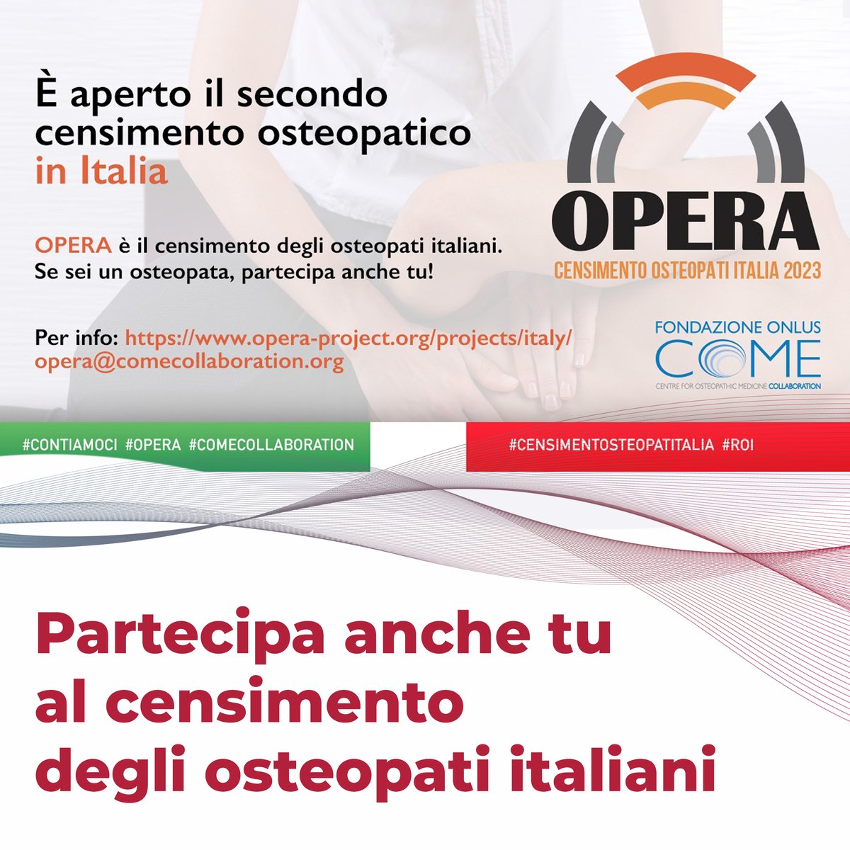 Non dimenticare di partecipare allo studio del Progetto OPERA – Censimento #Osteopati Italia 2023, che si svolgerà tra giugno e dicembre: survey.comecollaboration.org/signup/opera-i… e ricordati anche di condividere il link ai tuoi colleghi, perché ogni partecipazione è importante!
#osteopatia