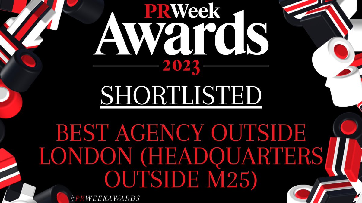 Congratulations to @WeAreBrazenPR @manbitesdogb2b @SmartsAgency @iseepr @jargonpr who are shortlisted in the #PRWeekAwards Best Agency Outside London (Headquarters outside M25) category