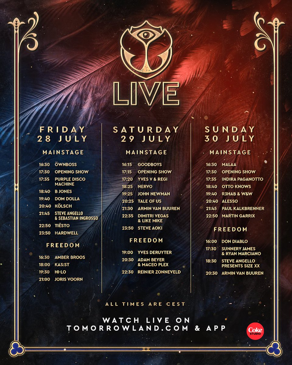tomorrowland's tweet photo. Follow the Magic of Tomorrowland Belgium LIVE, tune in to the livestream on https://t.co/56O4G2BX8r, in the Tomorrowland Mobile App or on TikTok. Together with @CocaCola. https://t.co/LXGcu6uSHb