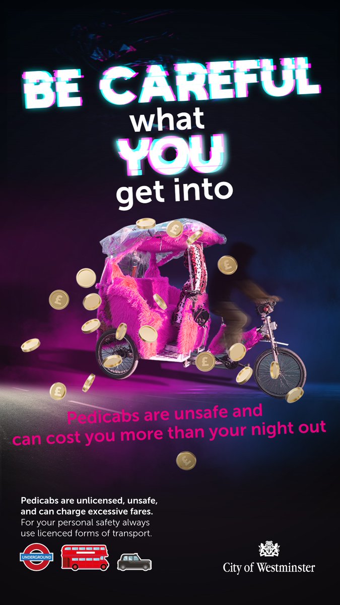 WCC Press Office (@wccpressoffice) on Twitter photo In the last year, <a href="/CityWestminster/">Westminster City Council</a>'s campaign against #pedicabs have:
💥Secured convictions against 40 riders
💥Taken the details of over 75 drivers
💥Handed out £29,987 in fines
We will continue our crusade against rip off rickshaws but remember: Be Careful What You Get Into! In the last year, <a href="/CityWestminster/">Westminster City Council</a>'s campaign against #pedicabs have:
💥Secured convictions against 40 riders
💥Taken the details of over 75 drivers
💥Handed out £29,987 in fines
We will continue our crusade against rip off rickshaws but remember: Be Careful What You Get Into!