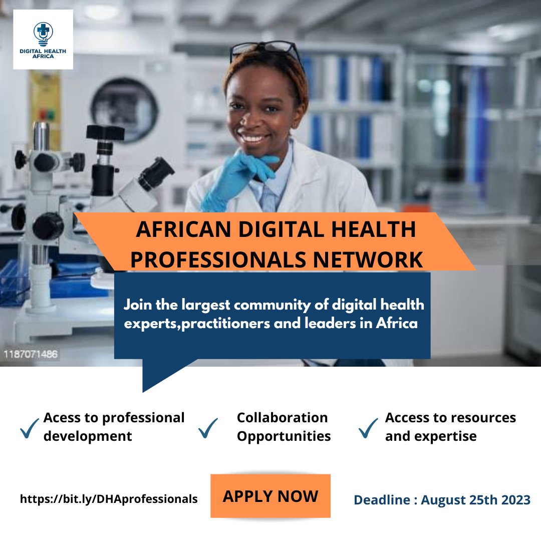 DIGIhealthAf's tweet photo. 📢 📢Calling all African Healthcare Professionals!!
⚡ Do you have over 3 years experience in healthcare and Digital Health Space?
Be a part of the largest community of professionals in the Digital Health Ecosystem in Africa.
Apply here :
https://t.co/A2G7Y0SNz7
#adhp https://t.co/QB2TK2Kh2s