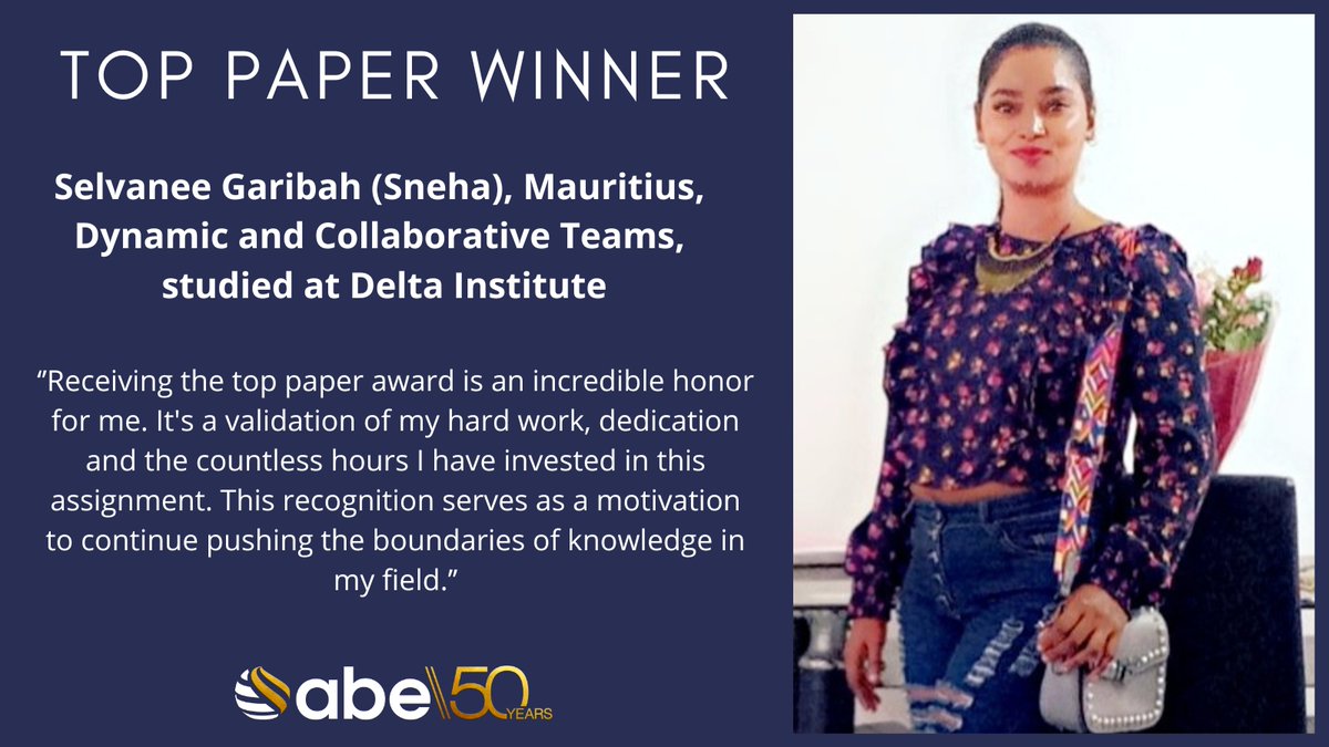 abetalk's tweet photo. Congratulations to our Top Paper Winner, Selvanee (Sneha). Read her full story at: https://t.co/BquvJSHojM
#TopPaperWinner #BusinessEducation https://t.co/9n6ti3X7xX