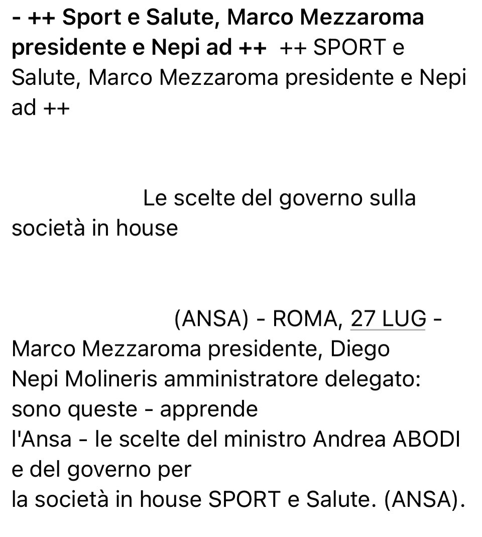 “#Mezzaroma presidente #sportesalute, #nepi amministratore delegato”

#Meloni si ricorda, via #abodi, dell’amico (suo e di sua sorella Arianna)