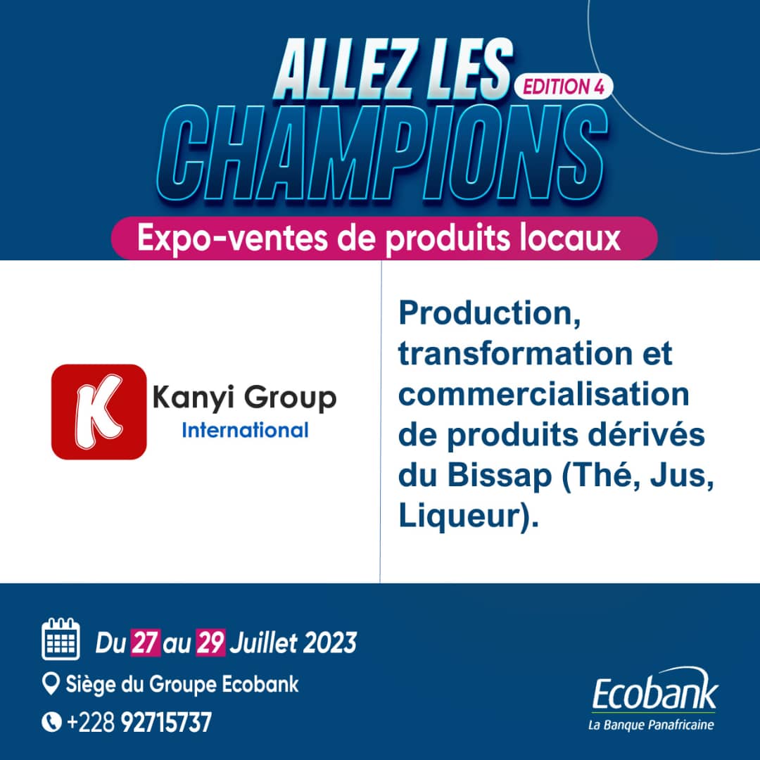 Top c'est parti. La 4è édition de l'expo-ventes #ALLEZ_LES_CHAMPIONS démarre ce matin au siège de <a href="/EcobankTogo/">Ecobank Togo</a> . Faites un tour et vous apprécierez nos produits. Le goût et la qualité demeurent les mêmes. Le #Bissap, notre force.