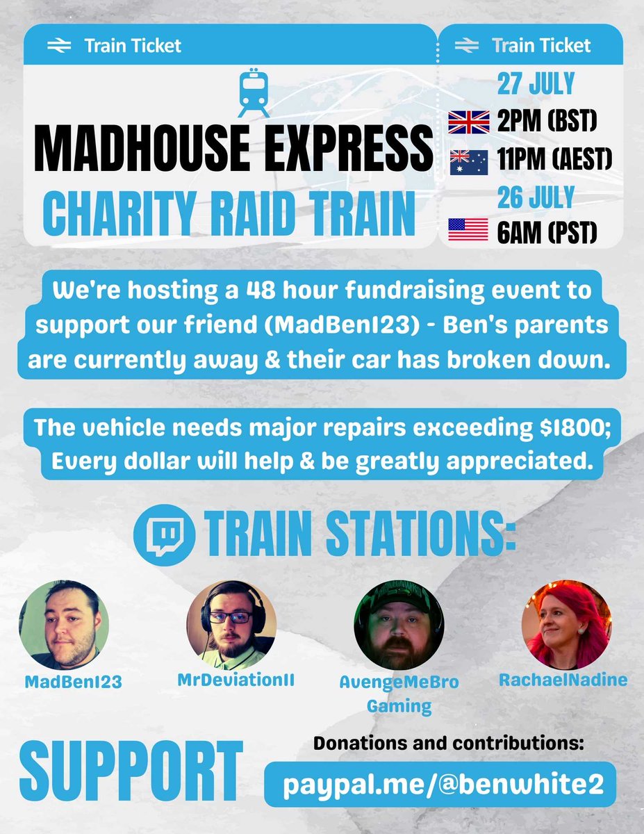 madben123's tweet photo. Hey, everyone will be going live in a few hours  to try and raise some funds for my family they are stuck on holiday because their car broke down. Any donations are much appreciated. Thank you in advance https://t.co/HaWP7f8478