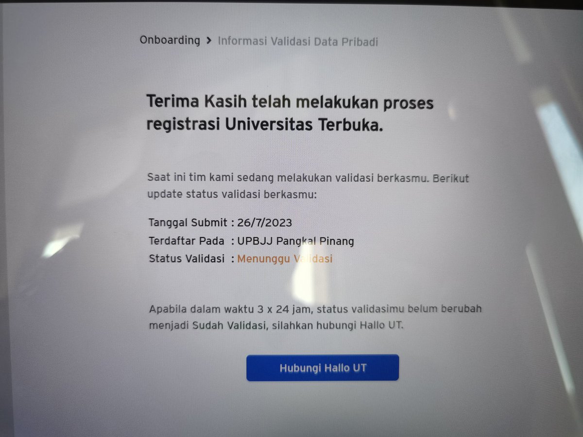 ALFARISI_89's tweet photo. @UnivTerbuka, Dear Admin UT, mohon info berapa lama proses Validasinya? Terima kasih. https://t.co/S6ogvmMrDN