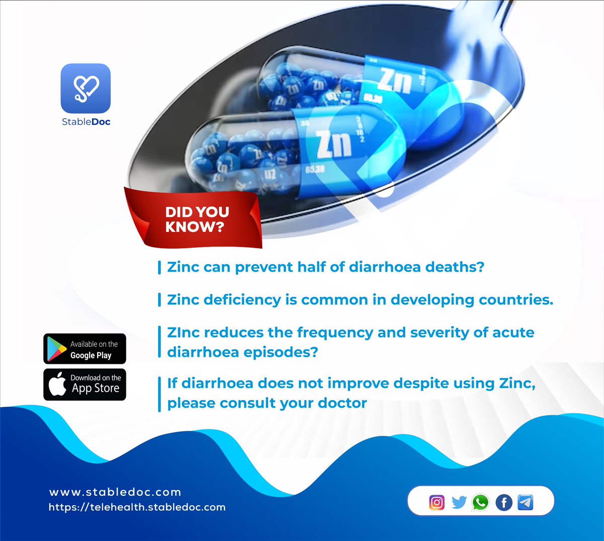 realStabledoc's tweet photo. 👶🩺 #PediatricsWeek at #StableDoc: Parents, are you aware of the impact of #Zinc deficiency on your children's health? 🤔😢 From delayed growth to weakened immunity, zinc plays a crucial role in their well-being. 💪 #Zinc can also be a superhero in managing #diarrhea by reducing its severity and duration! 🦸‍♂️🩹 For expert guidance and more information, consult our skilled paediatricians on #StableDoc telehealth platform. 🏥👩‍⚕️👨‍⚕️ Let's keep your child healthy and happy together! 😍🌟 #ChildHealth #diarrhea #ParentingTips #HealthyKids #RWA #telehealth #cryptoadoption