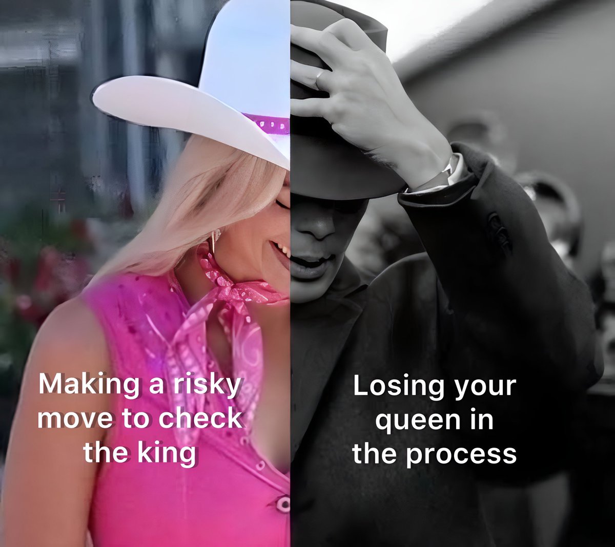 chessniti's tweet photo. Here is our take on the Barbie and Oppenheimer buzz. 

#chessmeme #barbie #Oppenheimer #chesscommunity https://t.co/IoGjU9TNly