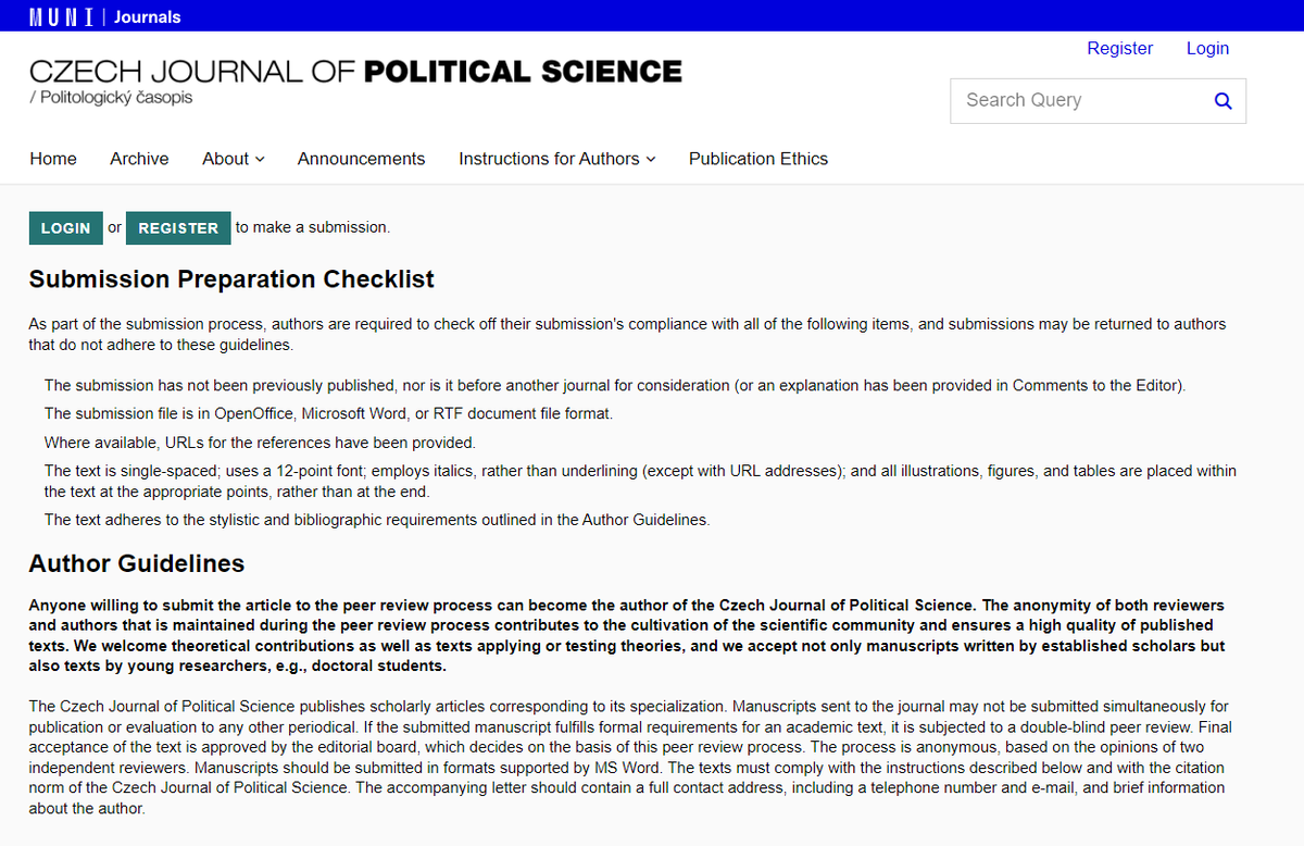 Guess what´s new! We have a new website!   

It´s been a long time coming, but it´s finally here. Nice-looking, user-friendly, and with our rich archive in place. Tell us what you think!  

Submit your papers with ease via our new submission system! czechpolsci.eu