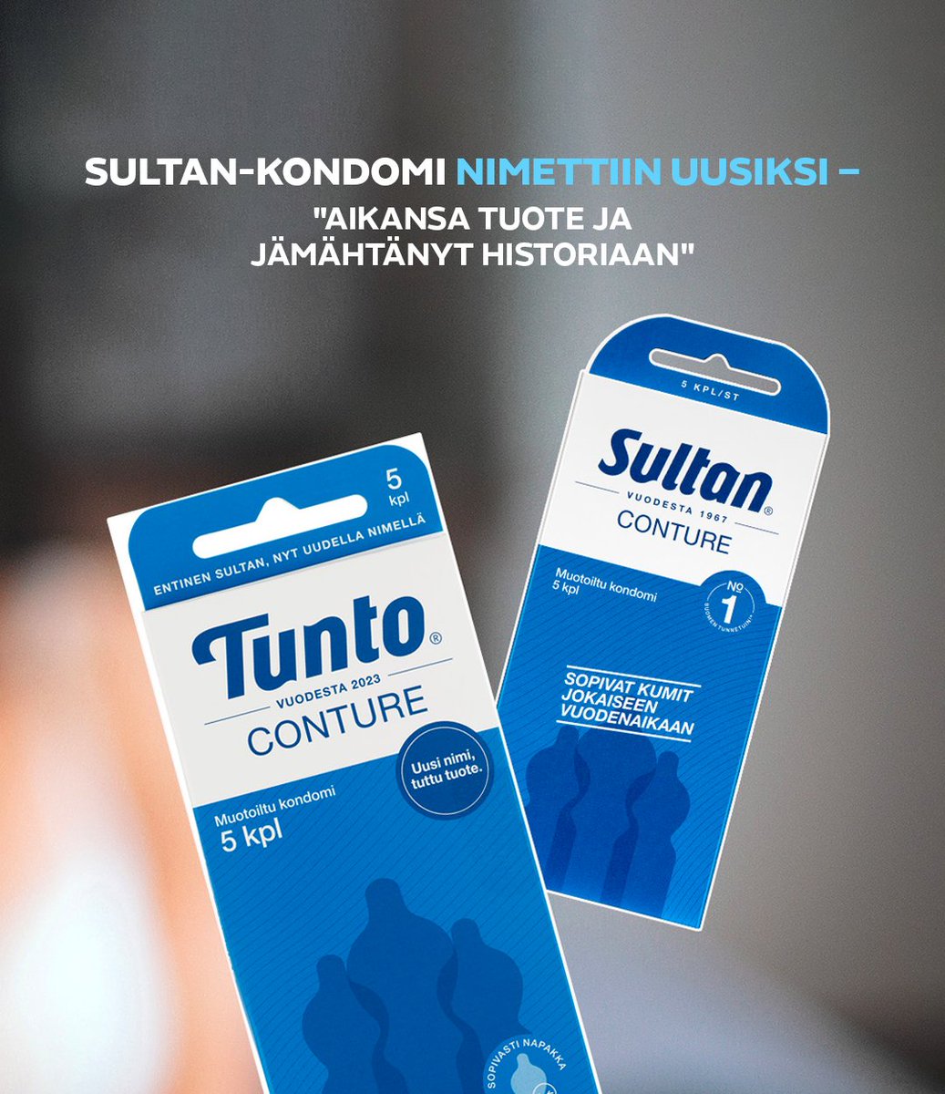 MTVUutiset's tweet photo. Tunnetun suomalaisen kondomimerkin nimi vaihtuu. Sultan-nimen tilalle tuotteen nimeksi tulee Tunto.
Miksi nimeksi valikoitui juuri Tunto?
👉 Lue juttu: https://t.co/t8OkFLFhy4
#mtvuutiset #sultan #tunto #kondomi https://t.co/pmt7unpTda