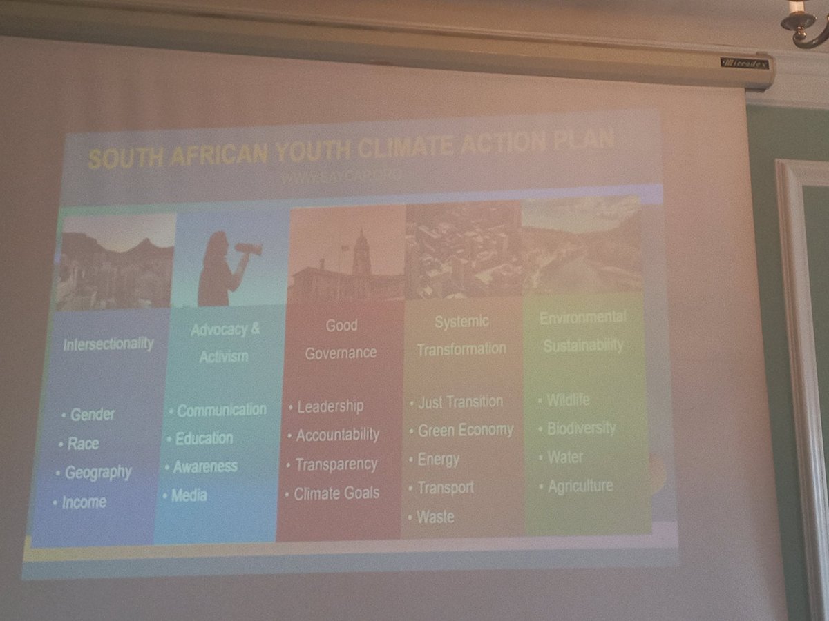 South African Youth Climate Action Plan pillars: 
1. Intersectionality 
2. Advocacy and Activism
3. Good Governence
4. Systematic Transformation
5. Environmental Sustainability 

#YouthGenderActionPlan
#YGAPConference
#YouthAreLeading