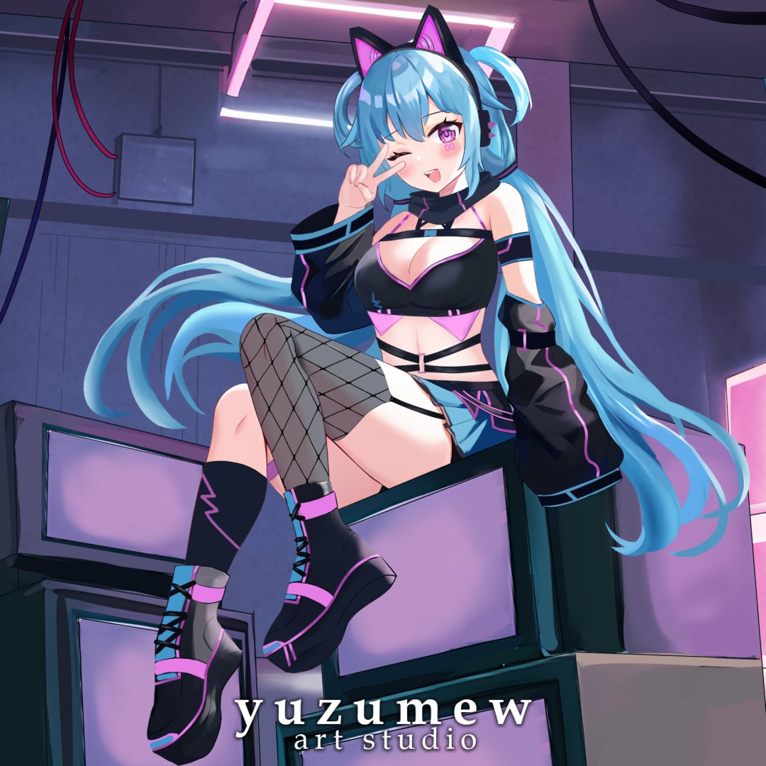 yuzumew's tweet photo. Peacee ! I love the cyber look! Drawing this was so fun with the colors and props! ^^ https://t.co/y1nuuV5Hav