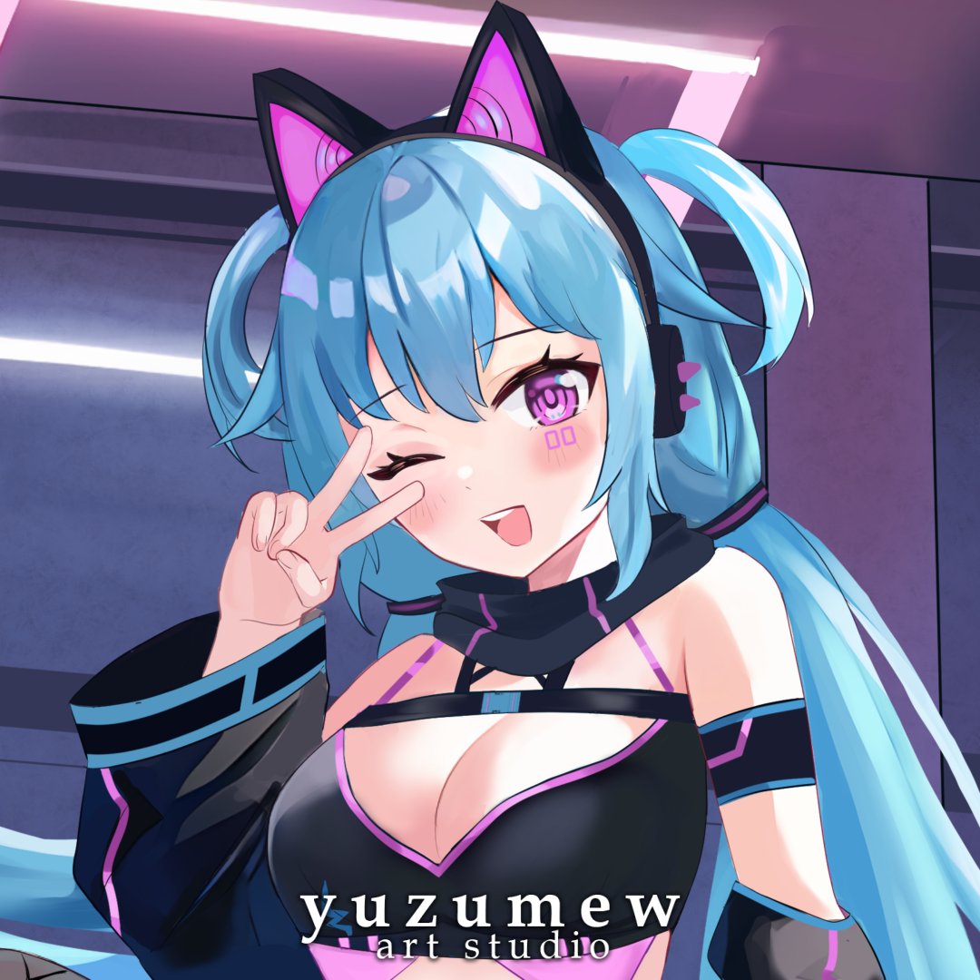 yuzumew's tweet photo. Peacee ! I love the cyber look! Drawing this was so fun with the colors and props! ^^ https://t.co/y1nuuV5Hav