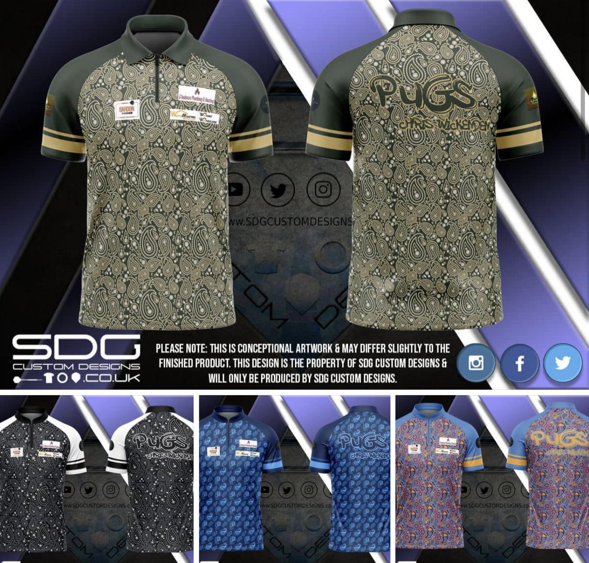 pugs88's tweet photo. New shirts designed and made by @sdg_customs. Absolutely brilliant service and fantastic designs. If your in Need of shirts get in touch with SDG you won’t be disappointed. #upthepugs #sdg #darts #180 #customdarts #customdartsshirt https://t.co/CebHD2Ejhy