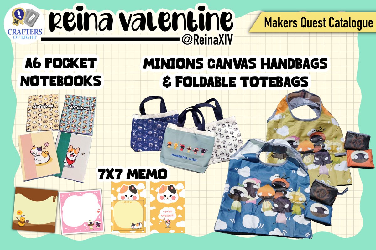 ReinaXIV's tweet photo. RTs appreciated 💕
Visit our booth, Crafters of Light at @/MakersQuestSG on 12th of Aug! More merchandise will be shared shortly. Stay tuned for our booth number ✨
#makersquest #makersquestsg #FFXIV #CraftersofLight https://t.co/vzB68gBx4B