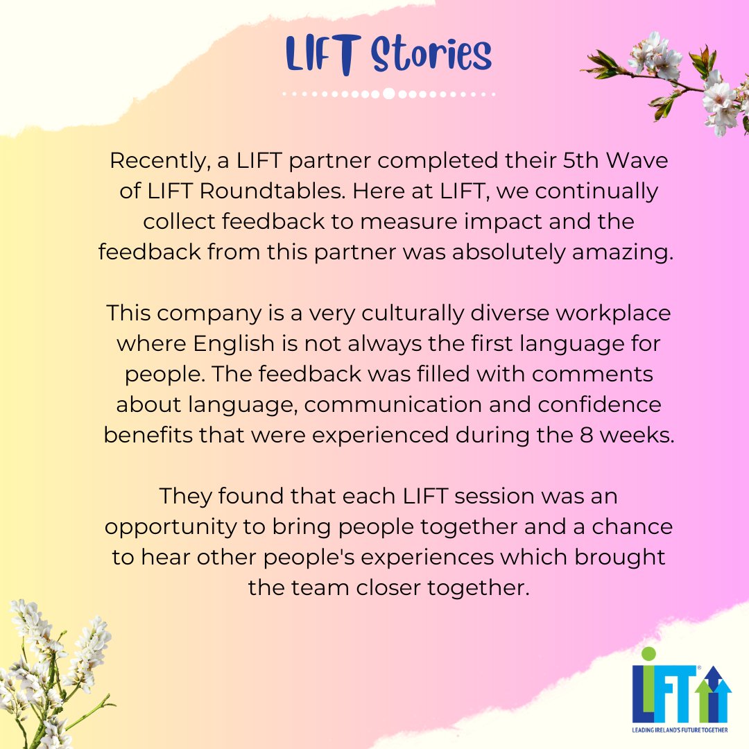 LiFTIreland's tweet image. "I have become more experienced in reading and communicating."
"I am more aware of my strengths and which ones I should work on more.​"
A partner recently completed their 5th Wave of #Roundtables and provided the team with some absolutely amazing feedback.
#LIFTStories #LIFTTribe