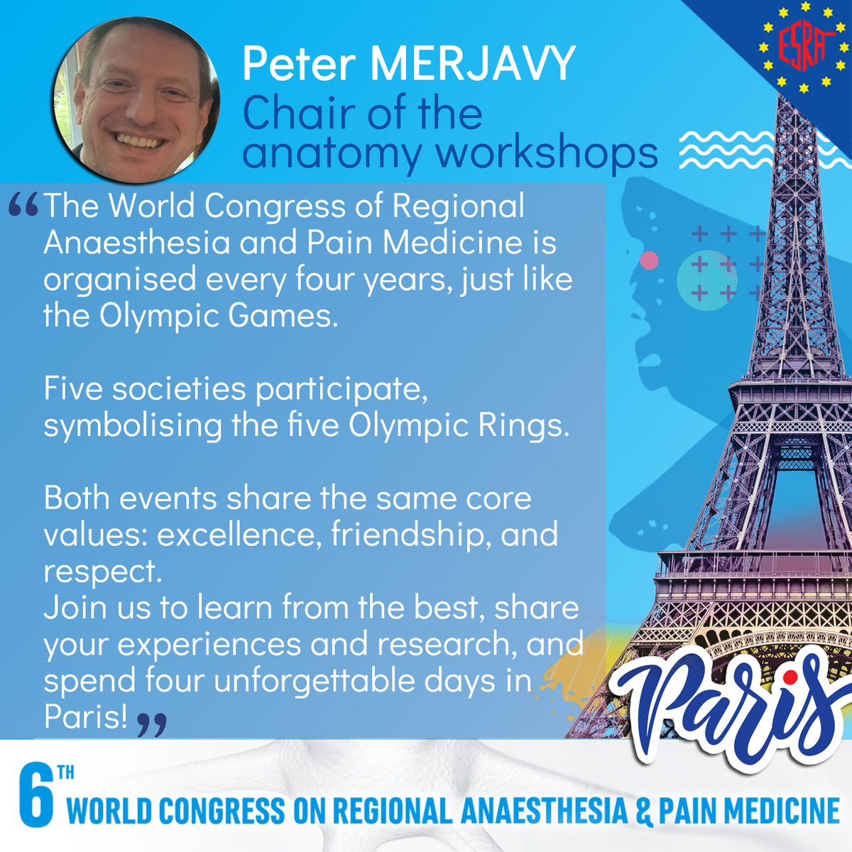 Why you should attend the #ESRAworld2023 🇫🇷🏅 by @PeterMerjavy, Chair of the anatomy workshops 👇 esraworld2023.com