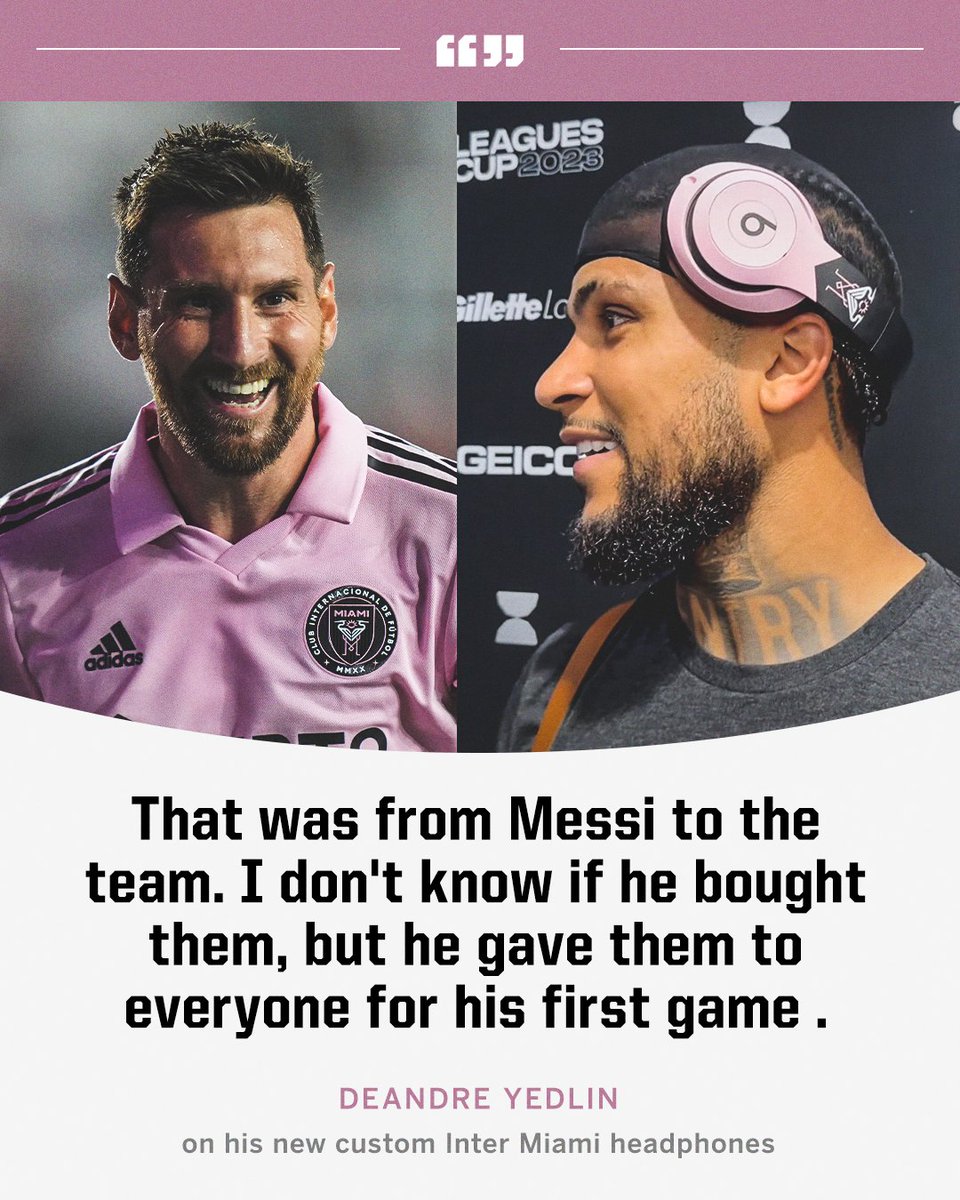 ESPNFC's tweet photo. Messi gifted all of his new Inter Miami teammates with custom Beats by Dre headphones with the club's colors and shield 😯🎧 https://t.co/7rxkmfeJwY