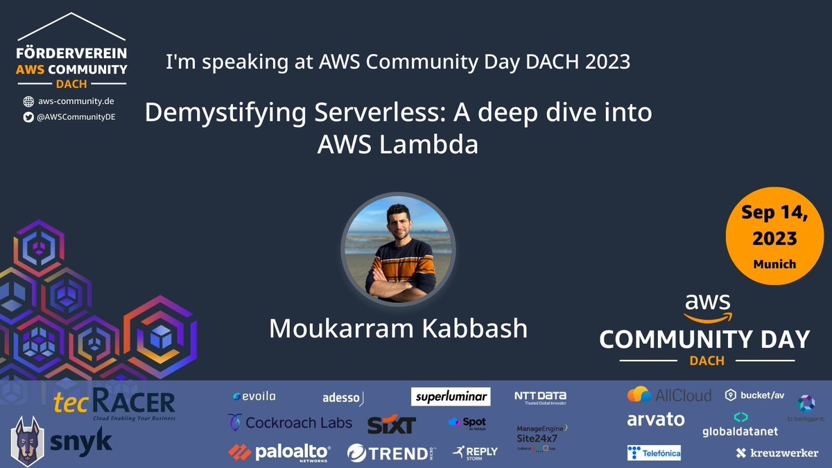 AWSCommunityDE's tweet photo. ⚙️ Want to master AWS Lambda? Join @dermouk for a deep dive into the inner workings of Lambda, its scalability, pricing model, and optimization techniques! 🔄 #AWSCommunityDay #AWSCommunityDayDACH Register: https://t.co/NB2mYsnZgP https://t.co/MWE3sD0ow7