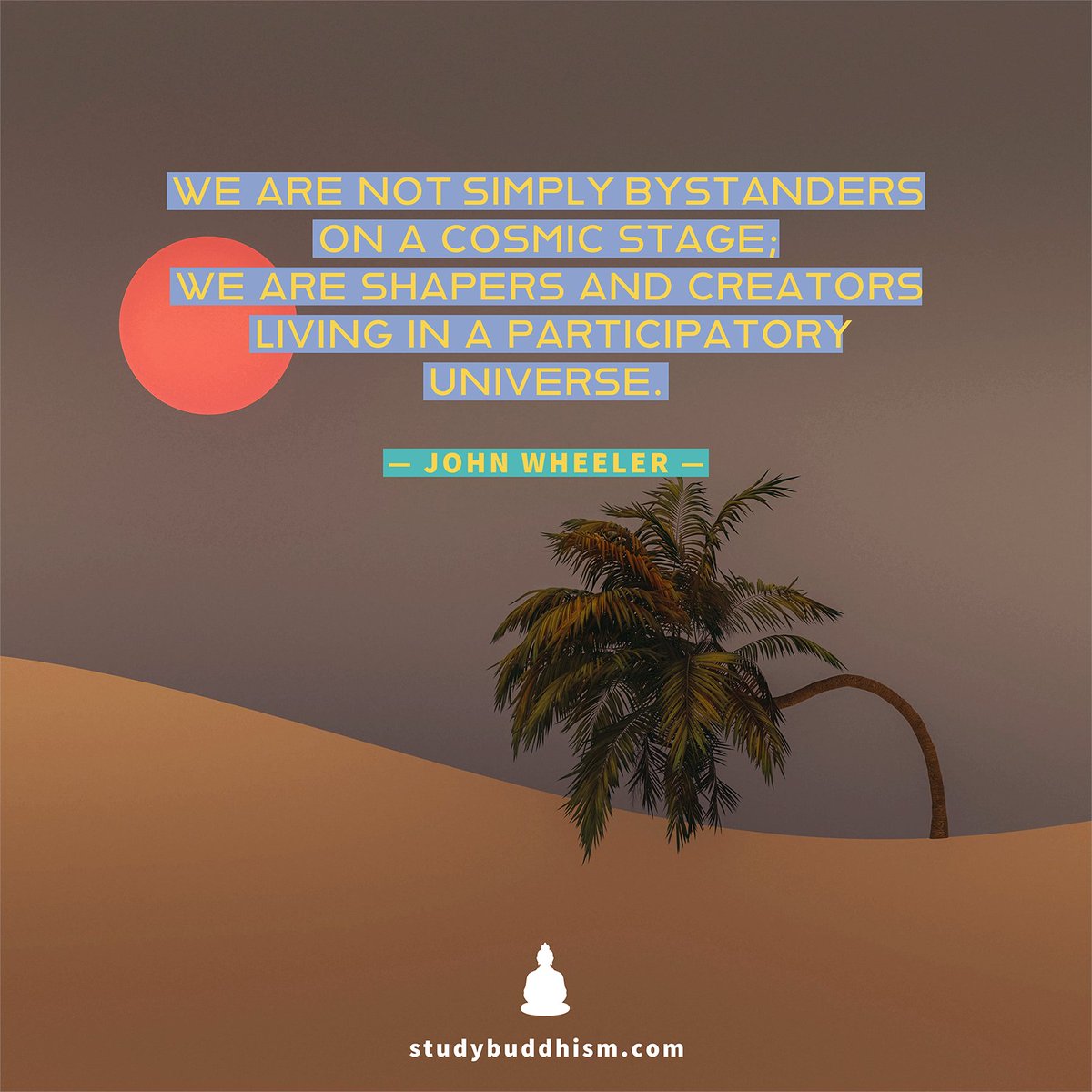studybuddhism's tweet photo. We are not simply bystanders on a cosmic stage: we are shapers and creators living in a participatory universe. — John Wheeler https://t.co/6u6MG1w29t