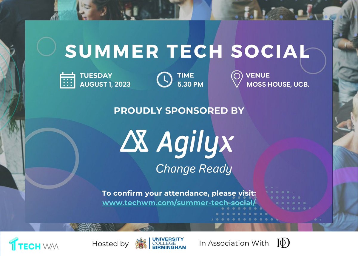 Sponsor Announcement🎉
We are pleased to welcome AgilyxGroup as the official sponsor of Summer Tech Social 2023🌞

Join us on 1st Aug at 5:30pm, at Moss House, University College Birmingham🗓

For more details &amp; registration, visit 👉 techwm.com/summer-tech-so…

#tech #networking
