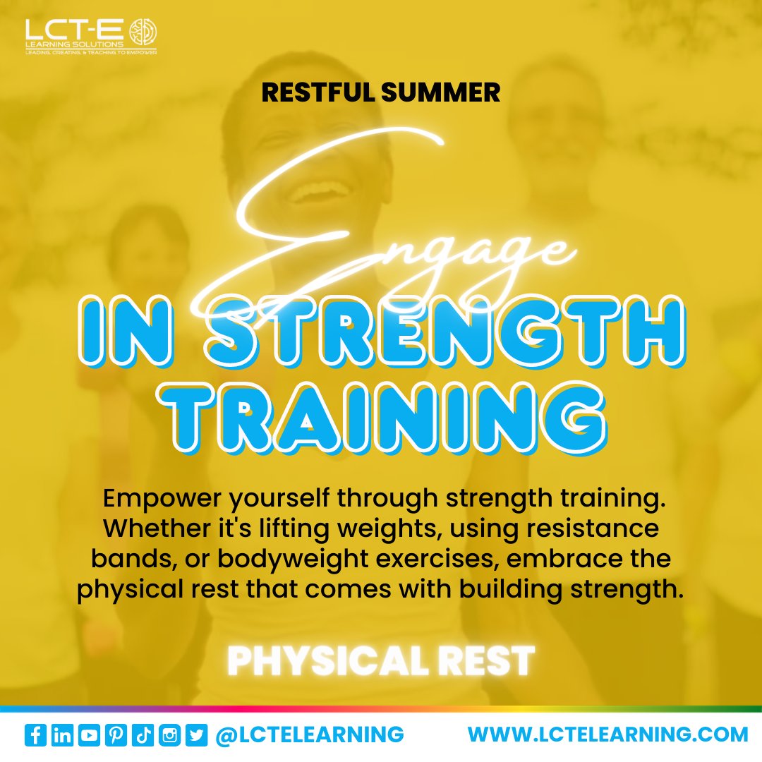 msinghDisrupt's tweet image. 💪🏽Engage in Strength Training!🏋🏽‍♀️

Share your favorite strength training move, activity, or fitness tip.

Register to get your rest resources for the challenge: lctechallenge.com.
 
 #PhysicalRest #RestfulTeacher #RestfulTeacherChallenge #31DayRestChallenge #TeacherWellbeing