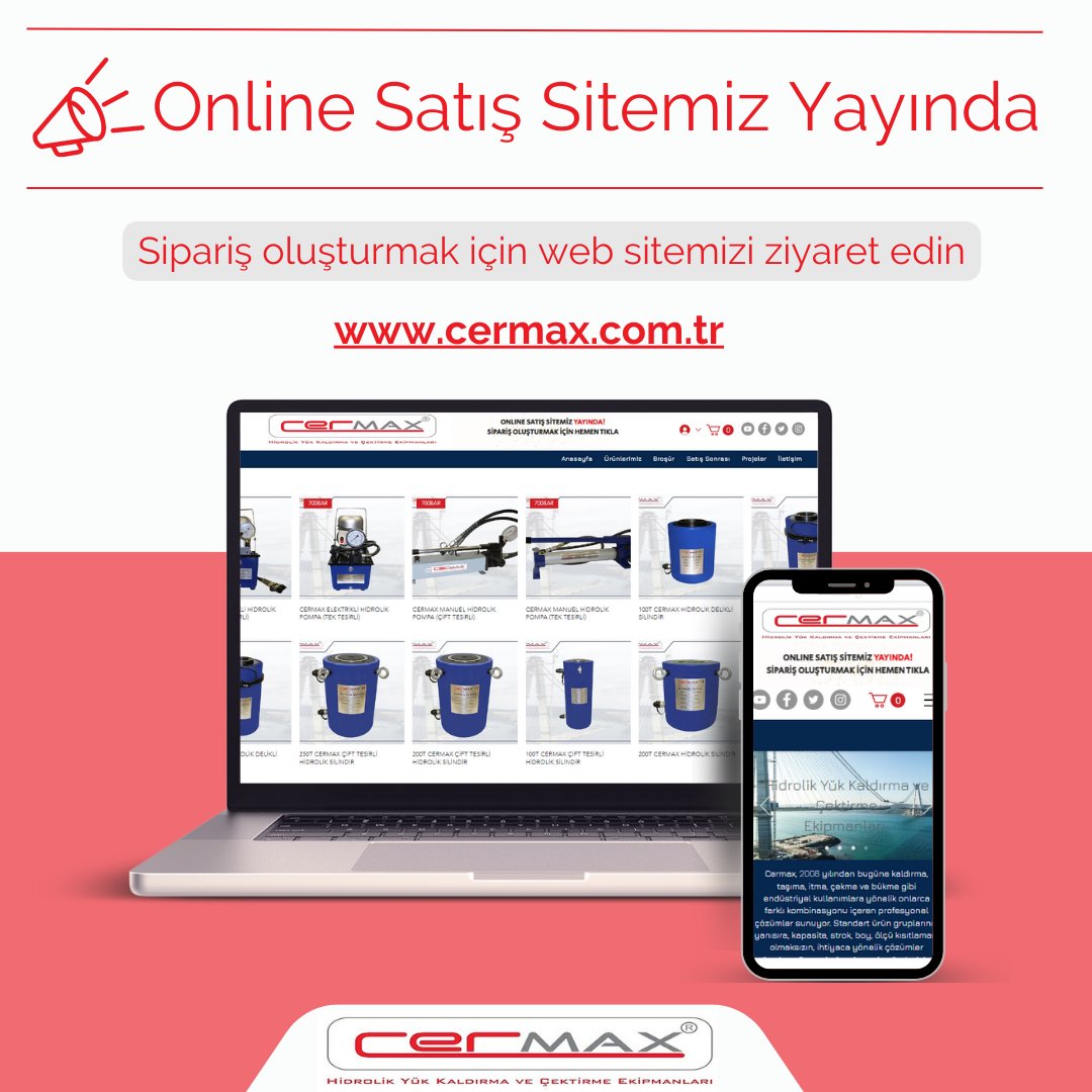SenolMakina's tweet photo. Cermax Online Satış Sitemiz Yayında📣
Cermax Hidrolik Yük Kaldırma Ve Çektirme Ekipmanlarına web sitemizden ulaşabilir, hızlı ve güvenli bir şekilde satın alabilirsiniz.
https://t.co/73tD9pvzBZ
#cermax #senolmakina #hidrolikyükkaldırma #kaldırma #taşıma #itme #çekme #bükme https://t.co/6ej6TePLn9
