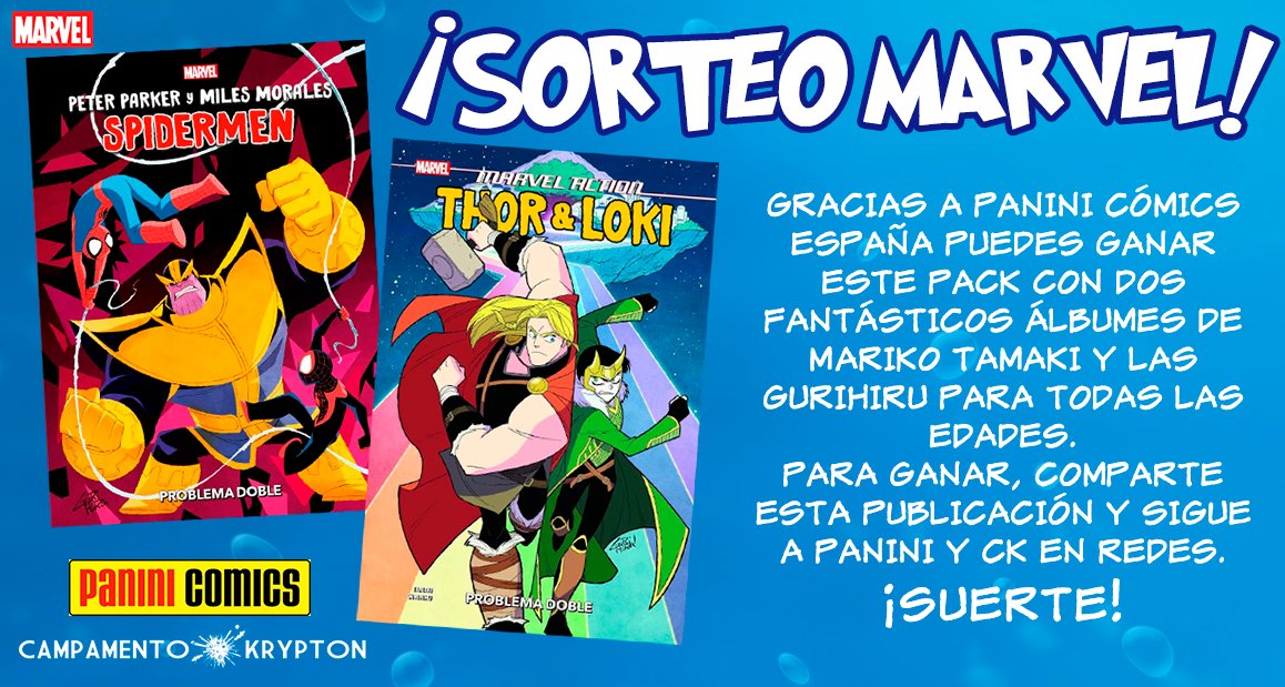 CampKrypton's tweet photo. 🕸¡Nuevo sorteo #MarvelComics! 

Gana 2 tebeazos para todas las edades de @marikotamaki y @Gurihiru. #Spidey y #MilesMorales vs. #Thanos en plena #comiccon y #Loki poniendo en apuros a #Thor!

Participa:
🕷Síguenos y a @PaniniComicsEsp 
🕷Retuitea este tuit

🗓Fecha límite 11/08 https://t.co/TgQ1TiuRH3