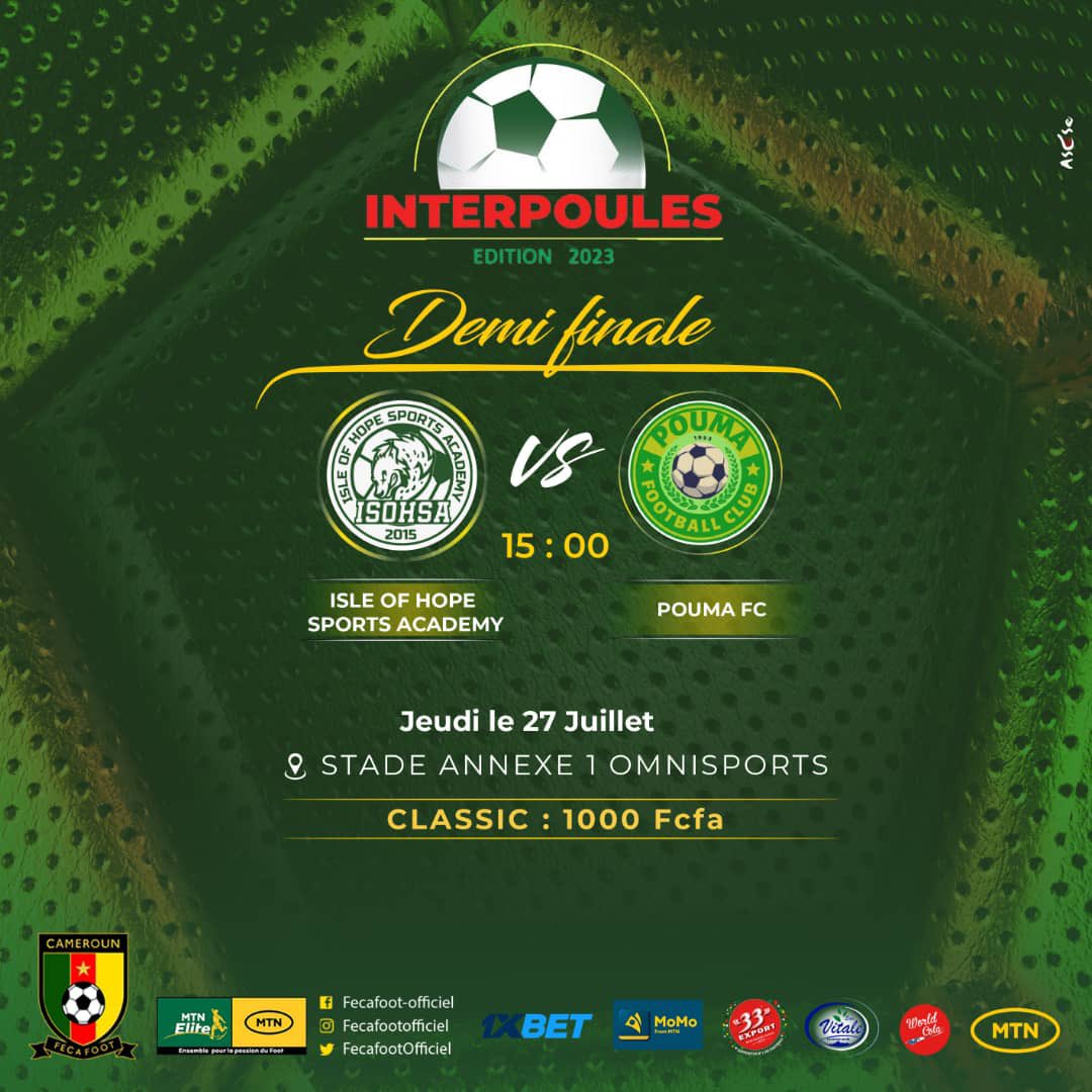 FecafootOfficie's tweet photo. #InterpoulesYaounde2023
⚽️🔥 #MatchDay
Tous au stade pour les demi-finales
#ISLE OF HOPE SPORTS ACADEMY 🆚 #POUMA FC
📅 27/07/2023
🏟️ Annexe Nº1 stade omnisports Ahmadou Ahidjo
⏰ 15H00
Achetez votre ticket en cliquant sur le lien suivant: https://t.co/zO3QOBdQun
#SEMIFINAL https://t.co/YgsmfobMIO
