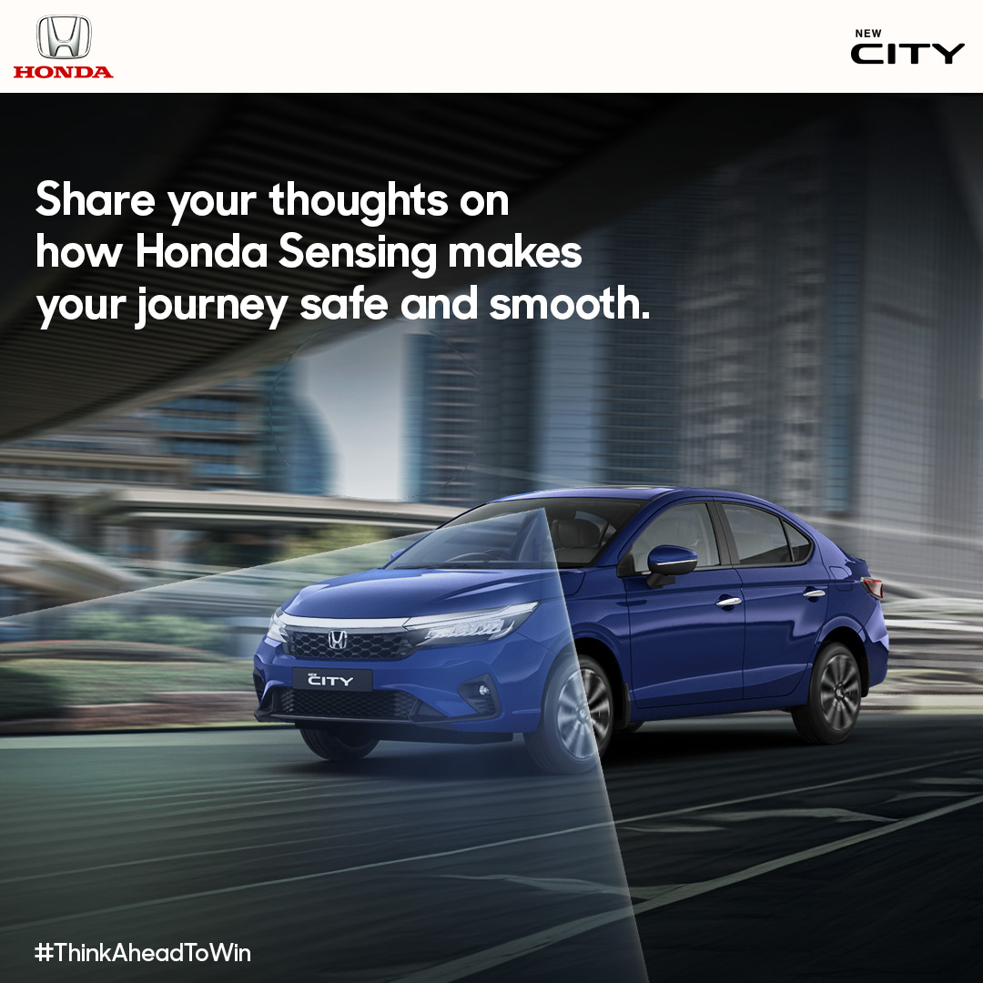 HondaCarIndia's tweet photo. Q4. Comment below and tell us how the Honda Sensing #ThinksAhead and contributes towards your every journey, making it smoother and safer.
#HondaCity #ThinkAheadToWin #City #Contest #ContestAlert https://t.co/rJr5i1mz6A