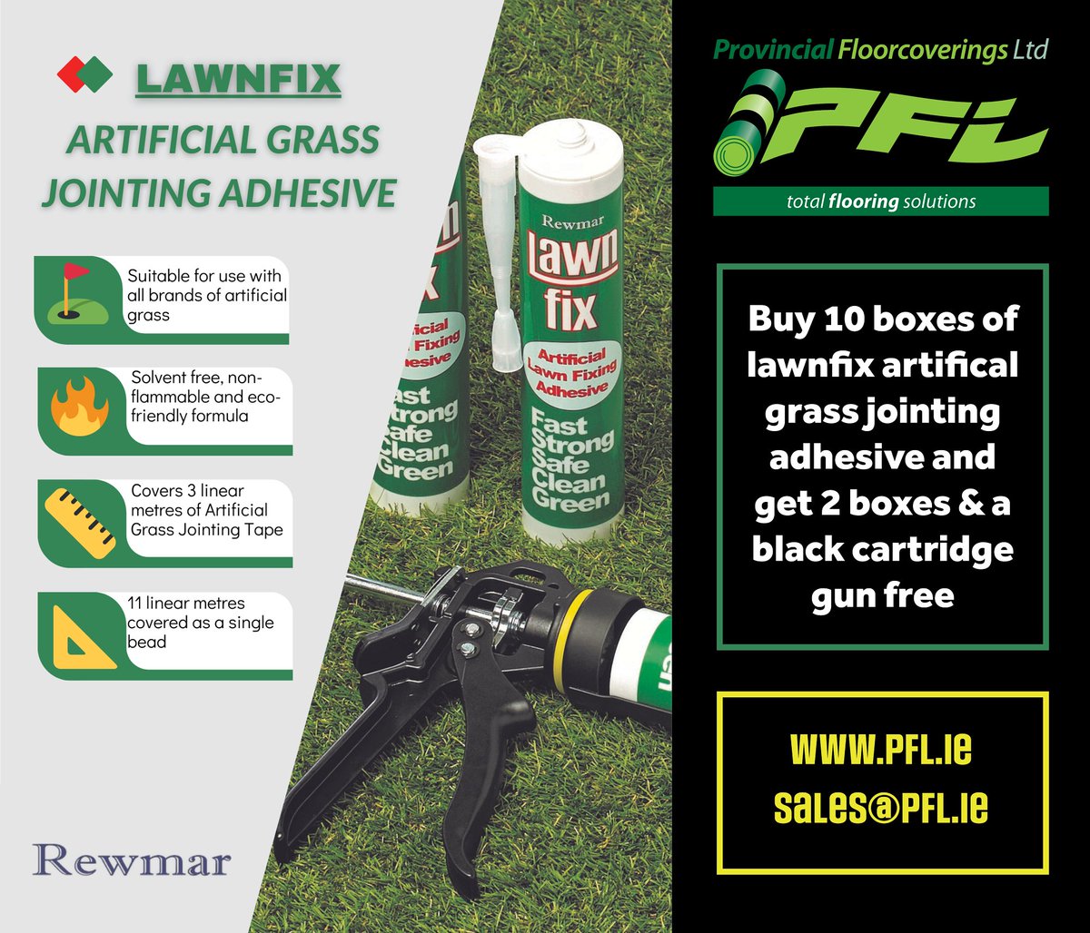 🚨SPECIAL OFFER🚨

Buy 10 boxes of <a href="/RewmarAdhesive/">Rewmar</a> Lawnfix artificial grass jointing adhesive and get 2 boxes and a black cartridge gun for free.

Available whilst stocks last. #tradeonly