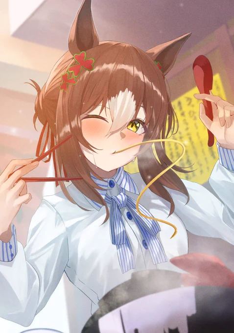 "ちゅるちゅる、ごきげんよう!ラーメン系ウマチューバーのファインモーションだよ!"#ウマ娘 