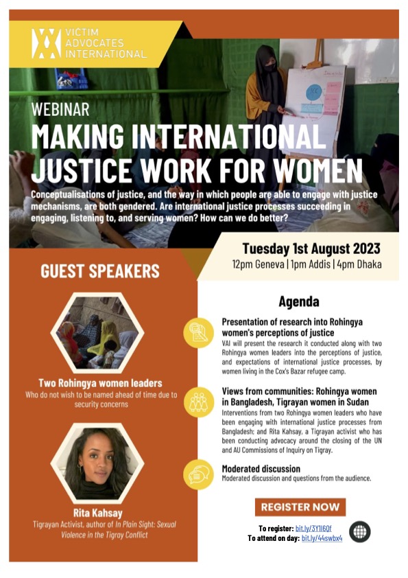 humanusofficial's tweet photo. Excited to be discussing how to make int'l justice processes work for women next week! Join us - we'll be presenting research we've done in the Rohingya context, &amp; hearing directly from #Rohingya and #Tigrayan women about their experiences. 

To register: https://t.co/5UB2ANBZ9O https://t.co/xovgS8BfKW
