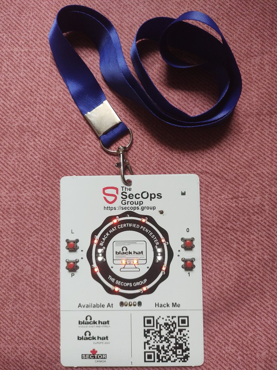 TheSecOpsGroup's tweet photo. Pick and Hack our Awesome #BCPen and #CPen badges at #BHUSA  and #defcon31. Meet us at the vendor area of @defcon. Light up all LEDs and party with us in Vegas. 

Hack 1:  Foll0w the whit3 r4bb1t (https://t.co/tJA2dYe2YO)
Hack 2:  The red pill (Pwn the firmwar3) https://t.co/umL3PmFoww