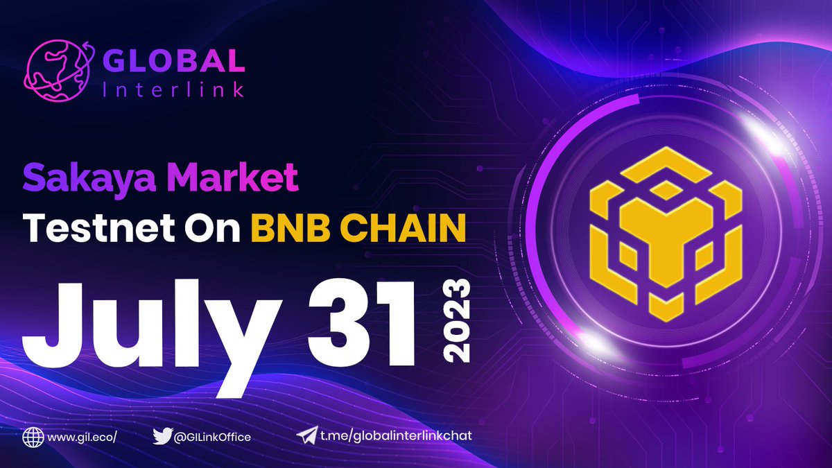 GILinkOffice's tweet photo. 📣We’re excited to share that the Sakaya Market Testnet On @BNBCHAIN will officially launch on July 31, 2023

🎁Exciting events and special rewards are awaiting those who are the first to experience it

Get ready!💪

#BNB #BNBChain #GIL #SakayaMarket #Testnet https://t.co/q8dvUmBrTY