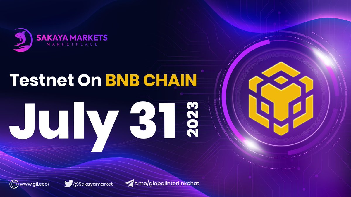 Sakayamarket's tweet photo. 📣 We are pleased to announce that the Sakaya Market Testnet on @BNBCHAIN will officially launch on July 31, 2023.

🎁 There will be exciting events and special rewards for those who are the first to join the experience.

Get ready to start this amazing journey with us! 💪

#BNB https://t.co/adFMpjbned