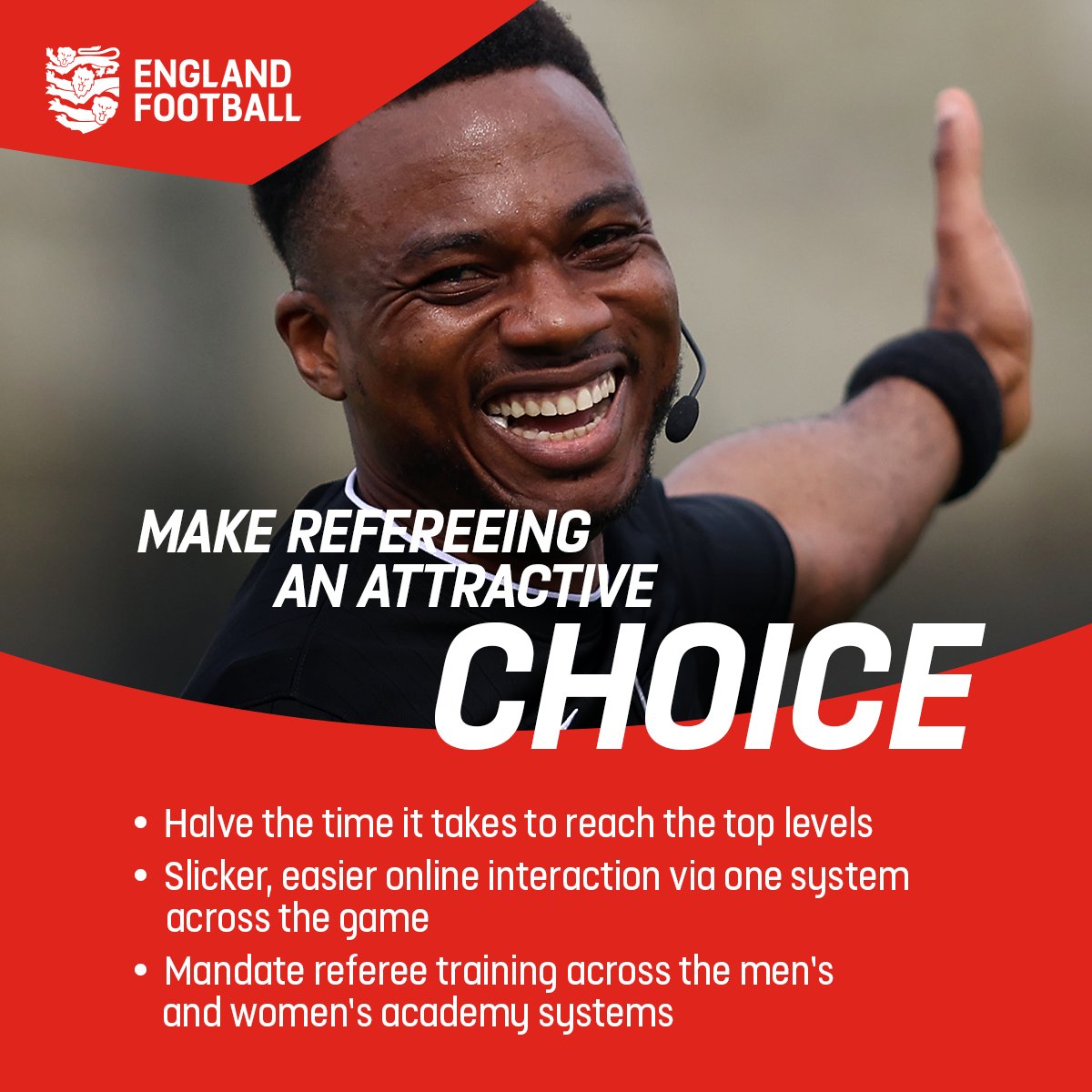EnglandFootball's tweet photo. 4️⃣ Goals 
3��⃣ Years 

Introducing the @FA's landmark strategy for grassroots referees in England ⚽️

Find out more 👇