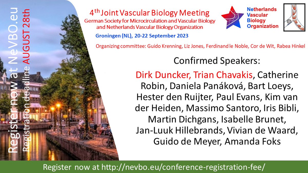 Joint Dutch German Vascular Biology meeting 20-22 September 2023 in Groningen. Join us !!