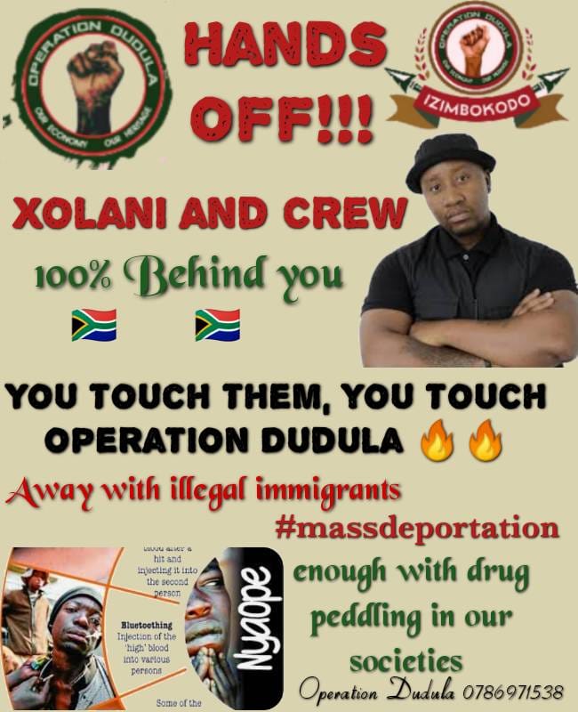 0perationDudula's tweet photo. Operation Dudula is behind Sizokuthola's Xolani Khumalo and crew.

#OperationDudula #Sizokthola Russia-Africa #SenzoMeyiwa Julius Malema #sengkhathele Catholic Church https://t.co/b5svy3zfXT
