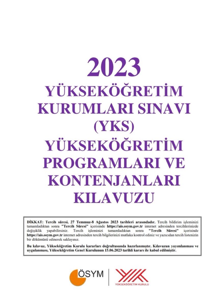 boluilmem's tweet photo. "2023-YKS Yükseköğretim Programları ve Kontenjanları Kılavuzu" yayımlandı.
@tcmeb @saricicemil 

👇

https://t.co/9l5VYCJ44x https://t.co/kKAVzn6w4t