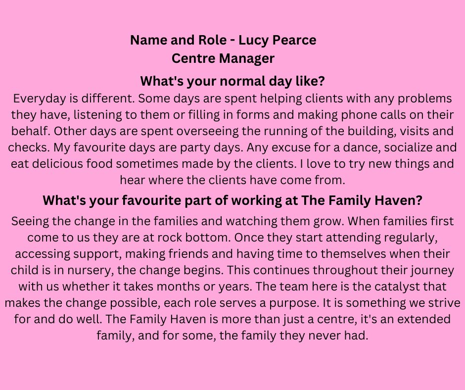 The staff at The Family Haven are a dedicated bunch who work hard to keep this small charity running. This is who they are and what they do.