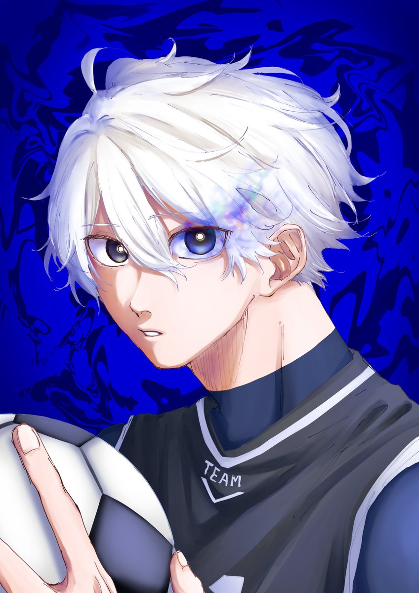 1boy male focus ball white hair holding solo holding ball  illustration images