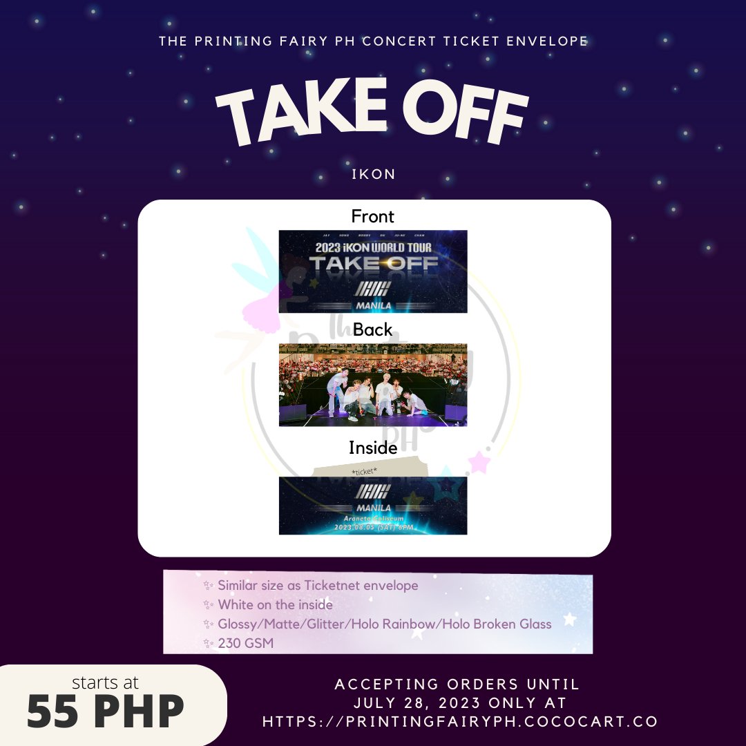 printingfairyph's tweet photo. HURRY! ACCEPTING ORDERS UNTIL TOMORROW (JULY 28) ONLY!
Ticket Envelope: IKON - TAKE OFF

Order here: https://t.co/MMqGg4fXOm

🏷 WTS LFB PH
JAY SONG BOBBY DK JU-NE CHAN IKONIC

#printingfairyph_concertkit #iKONinMANILA2023 #iKON #iKON_TAKEOFF_MANILA https://t.co/h5K6CLeTJQ