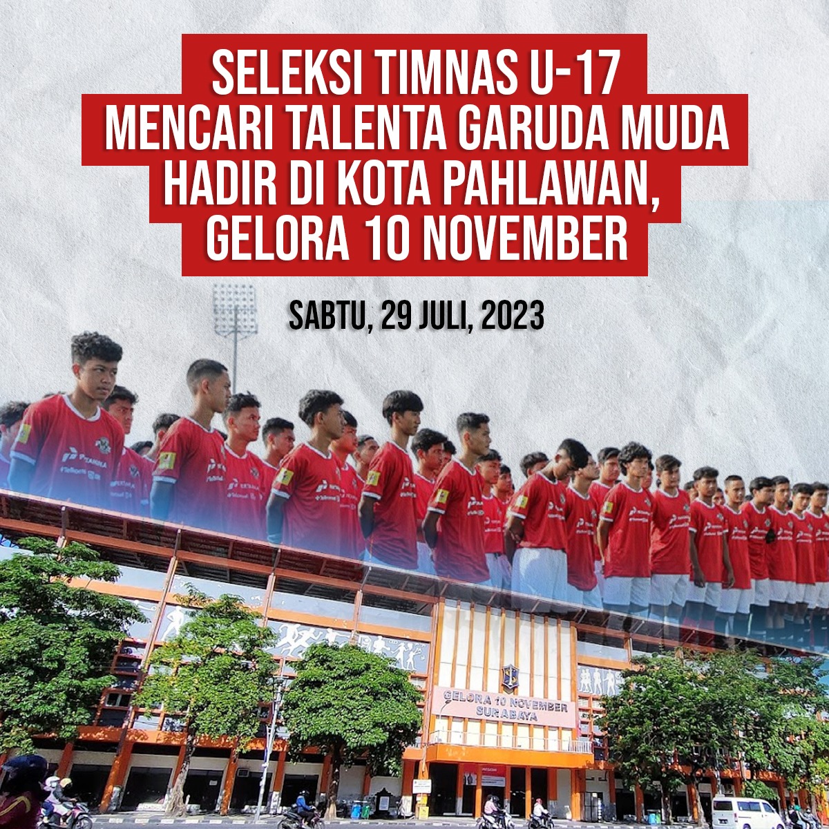 SupomoParjo's tweet photo. Sabtu, 29 Juli 2023. Seleksi Timnas U-17 digelar di Kota Pahlawan
#U17Mendunia #GarudaMendunia #KitaGaruda #BersamaGaruda #GarudaMudaMendunia

Jolly | The Rose | Haruto | Taeyang | Sukabumi | Daddies | Berapa Aja | Bank Indonesia https://t.co/m9bMz6n5ZZ