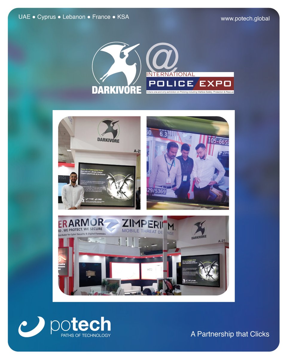 potechglobal's tweet photo. potech joins Cyber Armor in the International Police Expo, represented by Alaa Hijazi, our Senior Information Security Consultant to showcase Darkivore!
#Potech #CyberArmor #PoliceExpo https://t.co/IbjwCQA2ps
